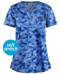 UA Butter-Soft STRETCH Camo Puzzle Royal Women's 1-Pocket V-Neck Print Scrub Top