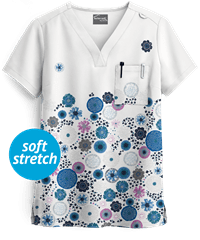 UA Butter-Soft STRETCH Dancing Floral Women's 1-Pocket Print Scrub Top