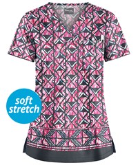 UA Butter-Soft STRETCH Day Dance Pewter Women's 1-Pocket V-Neck Print Scrub Top