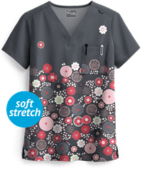 UA Butter-Soft STRETCH Dancing Floral Women's 1-Pocket V-Neck Print Scrub Top