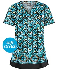 UA Butter-Soft STRETCH Day Dance Black Printed Women's 1-Pocket V-Neck Scrub Top