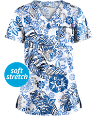 UA Butter-Soft STRETCH Floral Fusion Women's 1-Pocket V-Neck Print Scrub Top