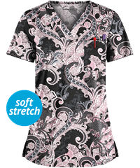 UA Butter-Soft STRETCH French Twist Mauve Shadow Women's 1-Pocket V-Neck Print Scrub Top