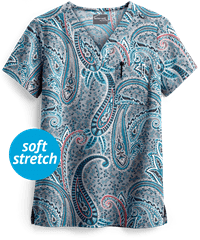 UA Butter-Soft STRETCH Floral Paisley Women's 1-Pocket V-Neck Print Scrub Top