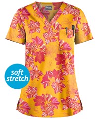 UA Butter-Soft STRETCH Garden Lilies Pineapple Women's 1-Pocket V-Neck Print Scrub Top