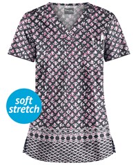 UA Butter-Soft STRETCH Night Garden Pewter Women's 1-Pocket V-Neck Print Scrub Top