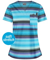 UA Butter-Soft STRETCH Reigning Stripes Turquoise Women's 1-Pocket V-Neck Print Scrub Top