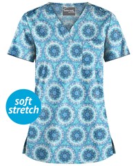 UA Butter-Soft STRETCH Splash of Geo Aqua Moon Women's 1-Pocket V-Neck Print Scrub Top