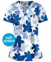 UA Butter-Soft STRETCH Floral Shades White Printed Women's 1-Pocket V-Neck Scrub Top