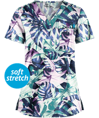 UA Butter-Soft STRETCH Maui Leaf Women's 1-Pocket V-Neck Print Scrub Top
