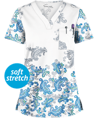 UA Butter-Soft STRETCH Paisley Shadows Women's 1-Pocket V-Neck Print Scrub Top