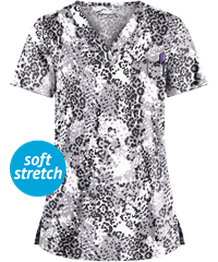 UA Butter-Soft STRETCH Wildcat Women's 1-Pocket V-Neck Print Scrub Top