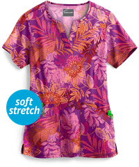 UA Tapestry Floral Berry Burst Women's 4-Pocket Notch-Neck Print Scrub Top