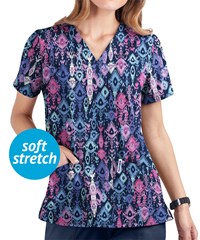 UA Butter-Soft STRETCH Cascading Ikat Rosebud Women's 2-Pocket V-Neck Print Scrub Top