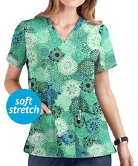UA Butter-Soft STRETCH Danish Floral Green Jade Women's 1-Pocket V-Neck Print Scrub Top