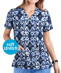 UA Butter-Soft STRETCH Desert Rose Navy Women's 2-Pocket V-Neck Print Scrub Top