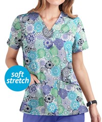 UA Butter-Soft STRETCH Danish Floral White Printed Women's 2-Pocket V-Neck Scrub Top