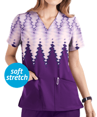 UA Butter-Soft STRETCH Dipped Eggplant Women's 2-Pocket V-Neck Print Scrub Top
