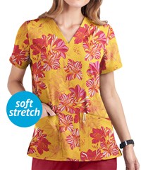 UA Butter-Soft STRETCH Garden Lilies Pineapple Women's 2-Pocket V-Neck Print Scrub Top