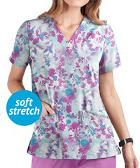 UA Butter-Soft STRETCH Mystic Floral Aqua Moon Women's 2-Pocket V-Neck Print Scrub Top