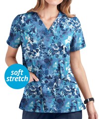 UA Butter-Soft STRETCH Mystic Floral Ceil Women's 2-Pocket V-Neck Print Scrub Top