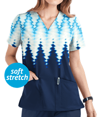 UA Butter-Soft STRETCH Dipped Women's 2-Pocket V-Neck Print Scrub Top