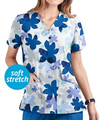 UA Butter-Soft STRETCH Floral Shades White Printed Women's 2-Pocket V-Neck Scrub Top