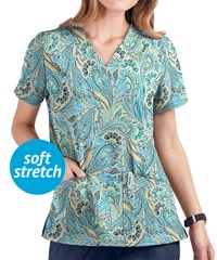 UA Butter-Soft STRETCH Vienna Paisley White Printed Women's 2-Pocket V-Neck Scrub Top
