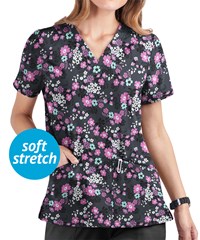 UA Butter-Soft STRETCH Whispering Floral Rosebud Women's 2-Pocket V-Neck Print Scrub Top