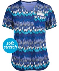 Easy STRETCH by Butter-Soft™ Brushstroke Chevron Navy Women's 1-Pocket Tuck-In Print Scrub Top