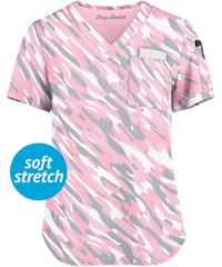 Easy STRETCH by Butter-Soft™ Camo Waves Pink Peony Women's 1-Pocket Tuck-In Print Scrub Top