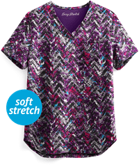 Easy STRETCH by Butter-Soft™ Chevron Eggplant Chloe One Women's 1-Pocket Tuck-In Print Scrub Top