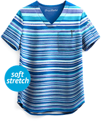 Easy STRETCH by Butter-Soft™ Sunset Watercolor Stripe Chloe Women's 2-Pocket Tuck-In Print Scrub Top