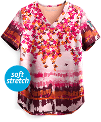 Easy STRETCH by Butter-Soft™ Watercolor Floral Chloe Women's 2-Pocket Tuck-In Print Scrub Top