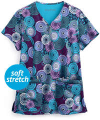 Easy STRETCH by Butter-Soft™ Mandala Tapestry Navy Women's 4-Pocket Zipper Neck Print Scrub Top