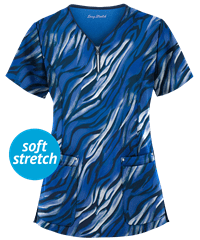Easy STRETCH by Butter-Soft™ Wild Stripes Women's 4-Pocket Zipper Neck Print Scrub Top