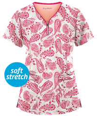 Easy STRETCH by Butter-Soft™ Passion Women's 4-Pocket Zipper Neck Print Scrub Top