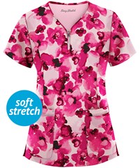 Easy STRETCH by Butter-Soft™ Watercolor Poppy Flirt Women's 4-Pocket Zipper Neck Print Scrub Top