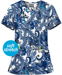 UA Butter-Soft STRETCH French Twist Women's 2-Pocket V-Neck Print Scrub Top