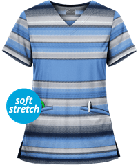 Butter-Soft Alluring Stripes Ceil Women's 2-Pocket V-Neck Print Scrub Top