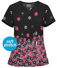 UA Butter-Soft Botanical Cascade Black Printed Women's 2-Pocket V-Neck Scrub Top