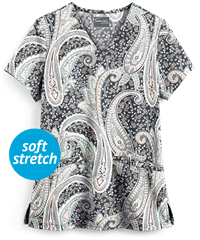 UA Butter-Soft STRETCH Floral Paisley Women's 2-Pocket V-Neck Print Scrub Top