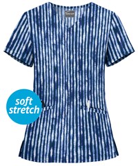 UA Butter-Soft Geometric Stripe Navy Women's 2-Pocket V-Neck Print Scrub Top