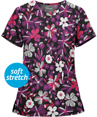 UA Butter-Soft STRETCH Linear Floral Deep Women's 2-Pocket V-Neck Print Scrub Top