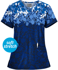 Butter-Soft Floral Shadows Navy Women's 2-Pocket V-Neck Print Scrub Top