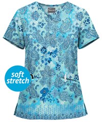 UA Butter-Soft Paisley Extravaganza Turquoise Women's 2-Pocket V-Neck Print Scrub Top