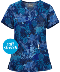 Butter-Soft Tapestry Floral Navy Women's 2-Pocket V-Neck Print Scrub Top
