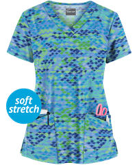 Butter-Soft Antik Ikat Ceil Women's 4-Pocket Rounded V-Neck Print Scrub Top