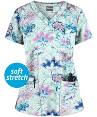 UA Butter-Soft Chalked Floral Cooling Oasis Women's 4-Pocket Rounded V-Neck Print Scrub Top