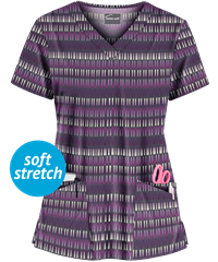 Butter-Soft Dripped in Geo Pewter Women's 4-Pocket Rounded V-Neck Print Scrub Top